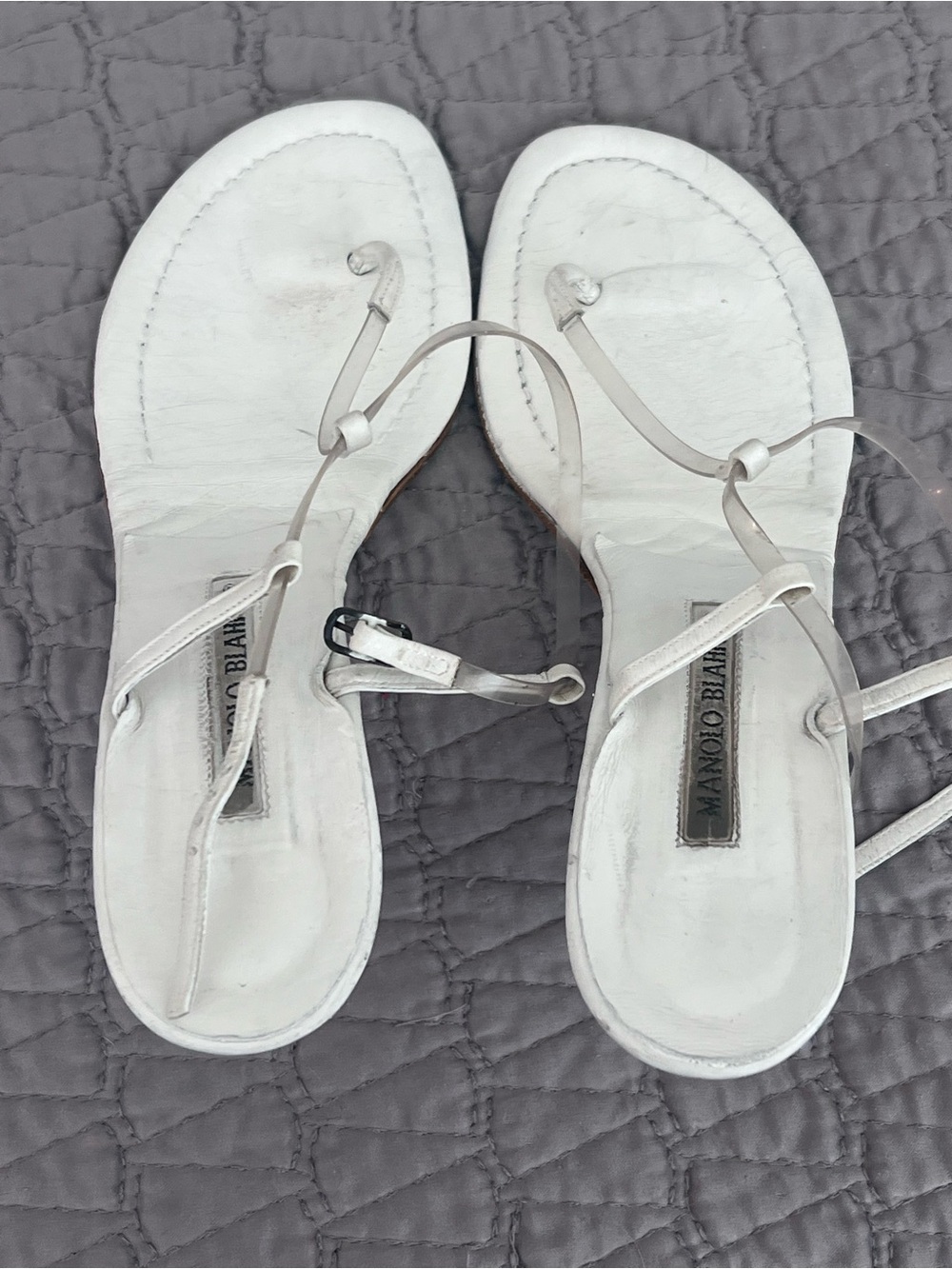 Vintage kitten heel Manolo Blahnik White Leather Strappy Sandals 38.5